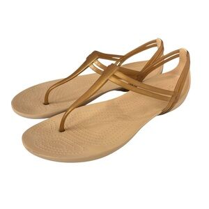 Crocs Isabella T-strap Nude Sandal Womens Size 11 Comfort Beachy Preppy Y2K